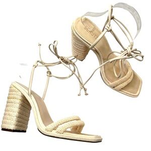 Schutz Womens Leenah Egg Shell Beige Rope Block Heel Sandals Size 9.5B